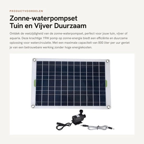Impianto di pompaggio acqua solare per giardino e laghetto - Sostenibile e silenzioso - Nero - Pompaggio 800L/u - Adatto per acquari e fontane