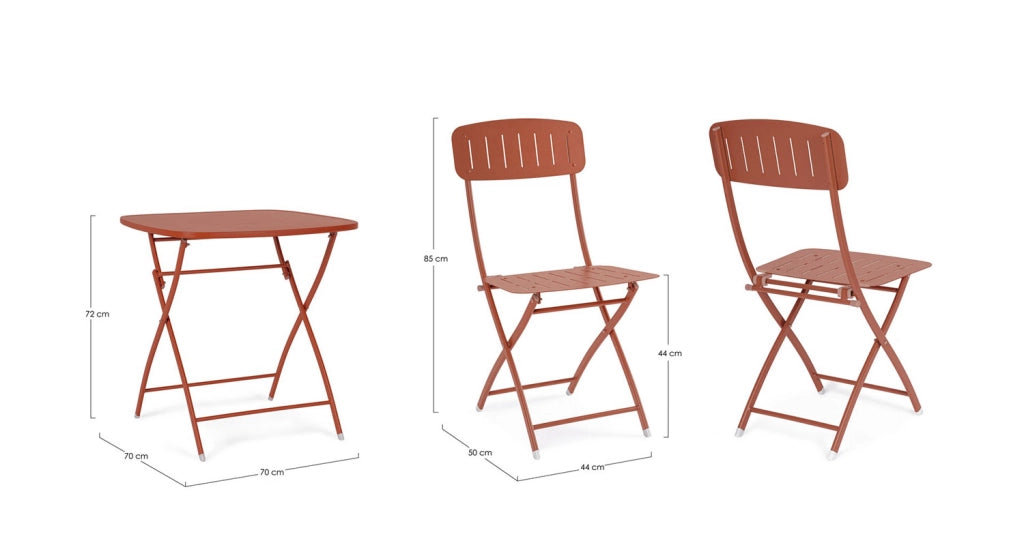 Set 3 Pezzi Bistrot da Giardino con Tavolo e 2 Sedie in Acciaio Yvonne Terracotta