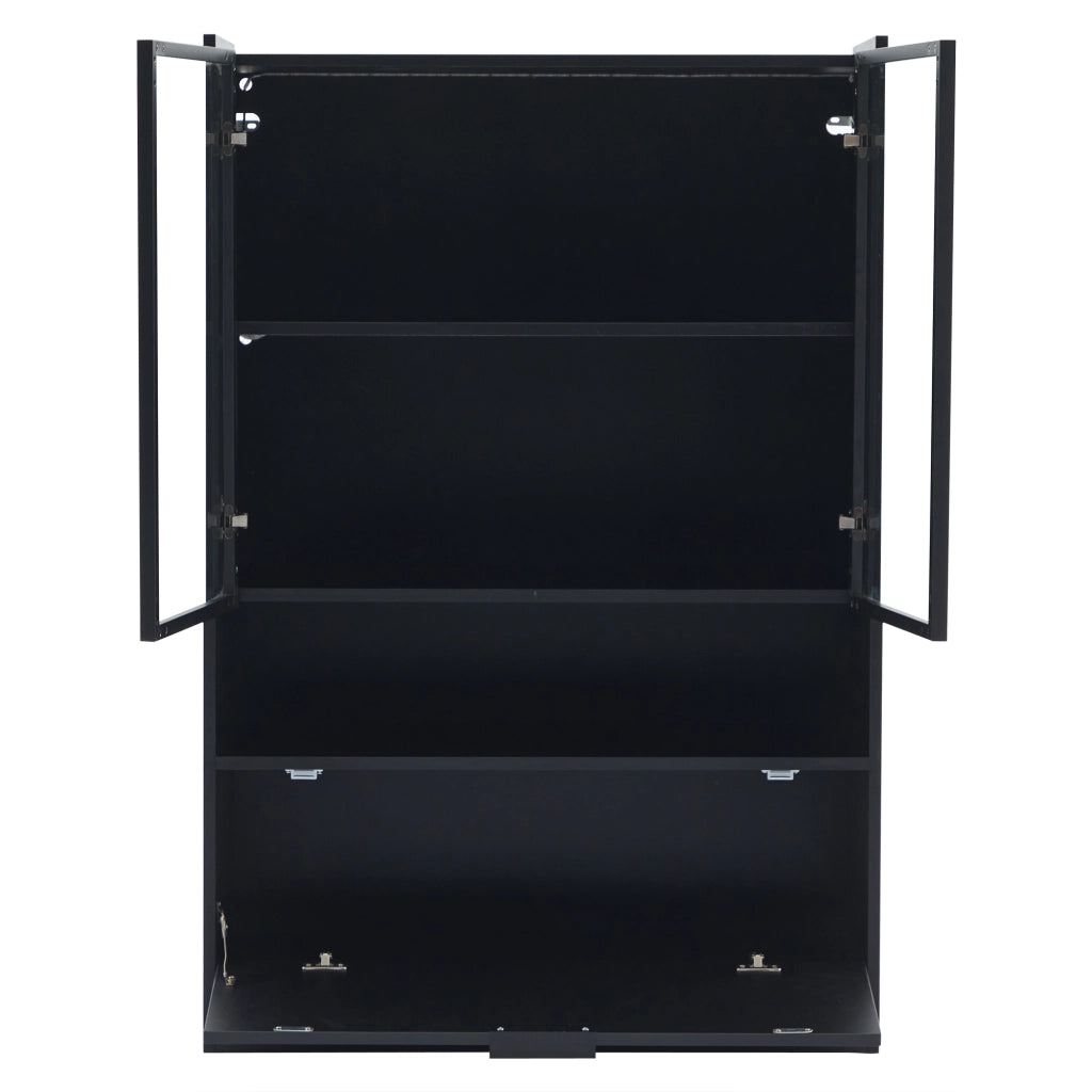 Vetrina con 2 ante in vetro; vano inferiore e LED - nero - 80x35x120 cm