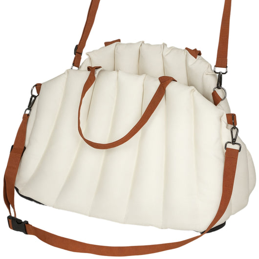 Seggiolino Auto per Cani Piccoli con Guinzaglio e Base Antiscivolo Convertibile in Borsa in Tessuto Oxford Crema