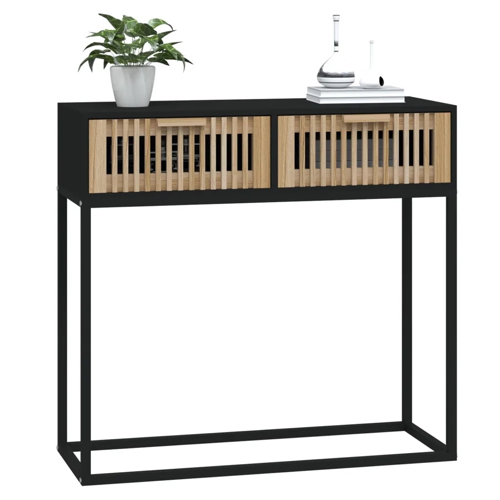 Tavolino Consolle | Tavolo d'Ingresso Nero 80x30x75 cm Legno Multistrato e Ferro