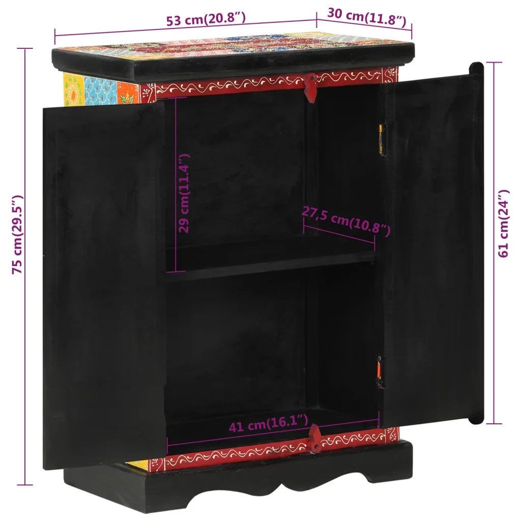Credenza Dipinta Mano con Ante 53x30x75 cm Legno Massello Mango 350681