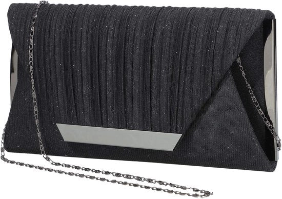 Borse da sera per donne, Clutch d'oro Donna, Borsa elegante per donna, Borsa da sera argentea per donna, Borsa da sera lucida per donna (S, Nero)
