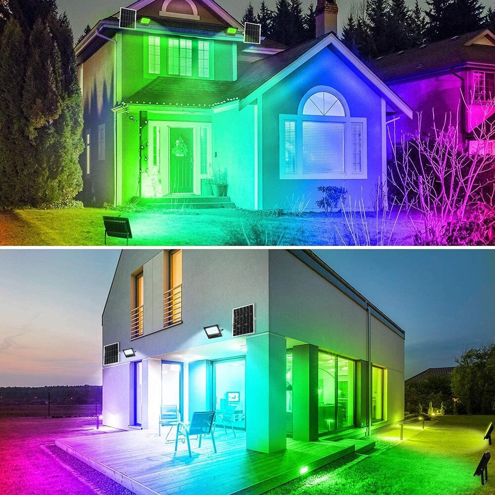 Trade Shop - Faro A Led Proiettore Con Pannello Solare 80w Rgb Con Telecomando Esterno Ip65 Sl-rgb-80w -