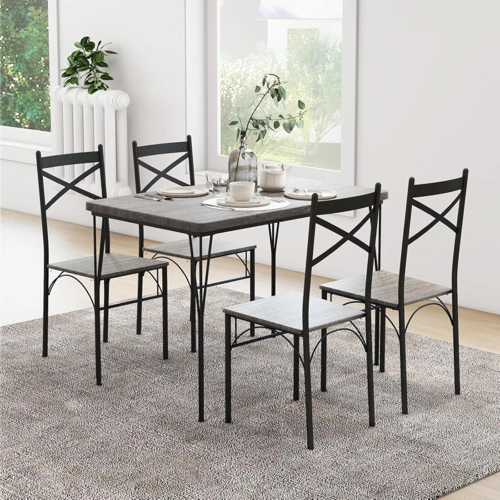 Set da Tavolo da Pranzo 5 Pezzi, Tavolo da Pranzo con 4 Sedie in Metallo, Set di Mobili da Cucina, Set da Pranzo per Cucina, Sala da Pranzo