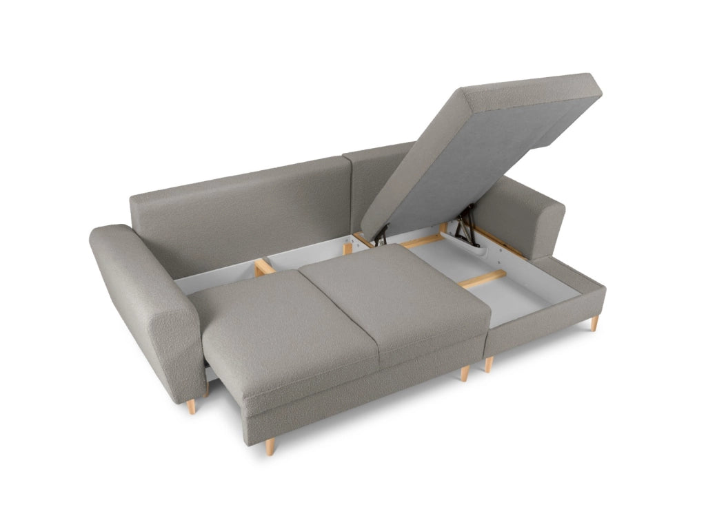 Cosmopolitan Design - Divano convertibile angolare destro con contenitore "Kyoto" 4 posti in bouclé grigio 