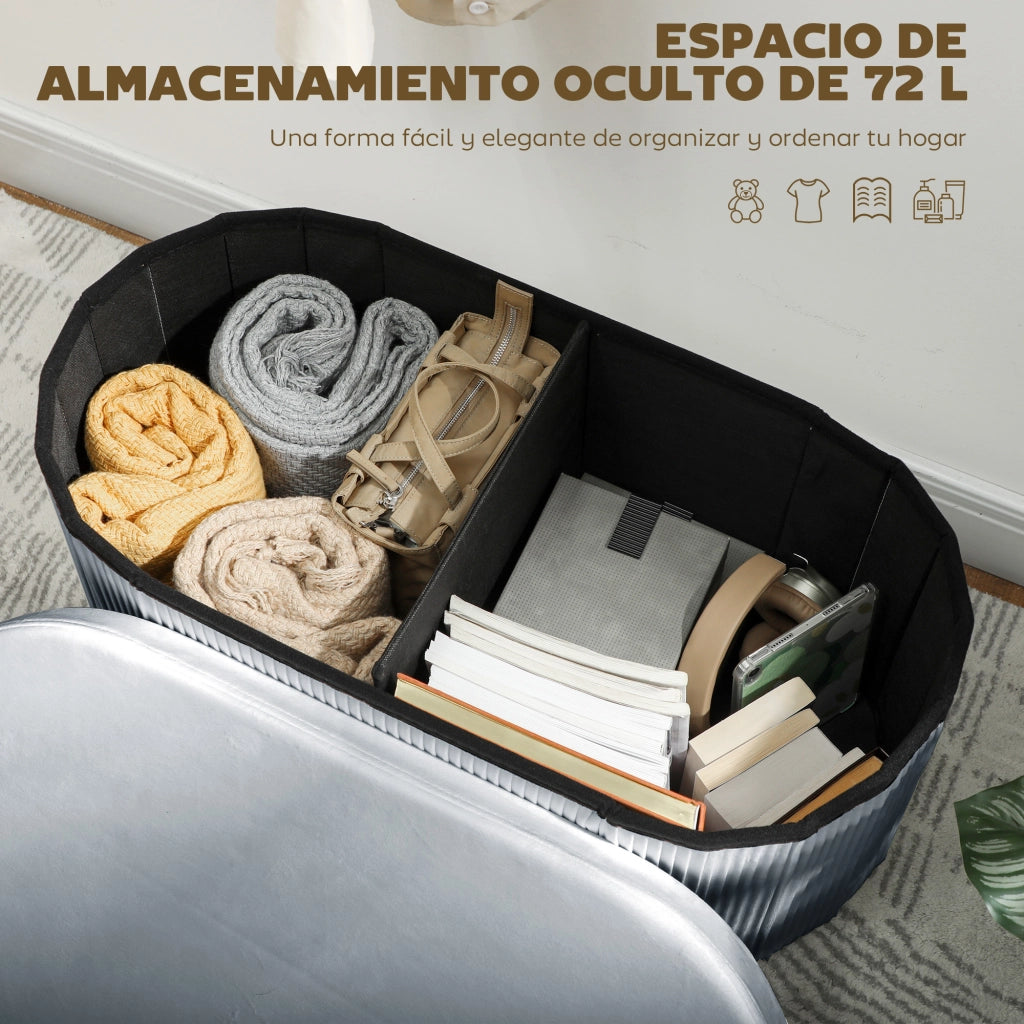 Poltrona Puff con Contenitore ¨C Zephmum ¨C Grigio Scuro Tessuto Velluto 76x38x35 cm