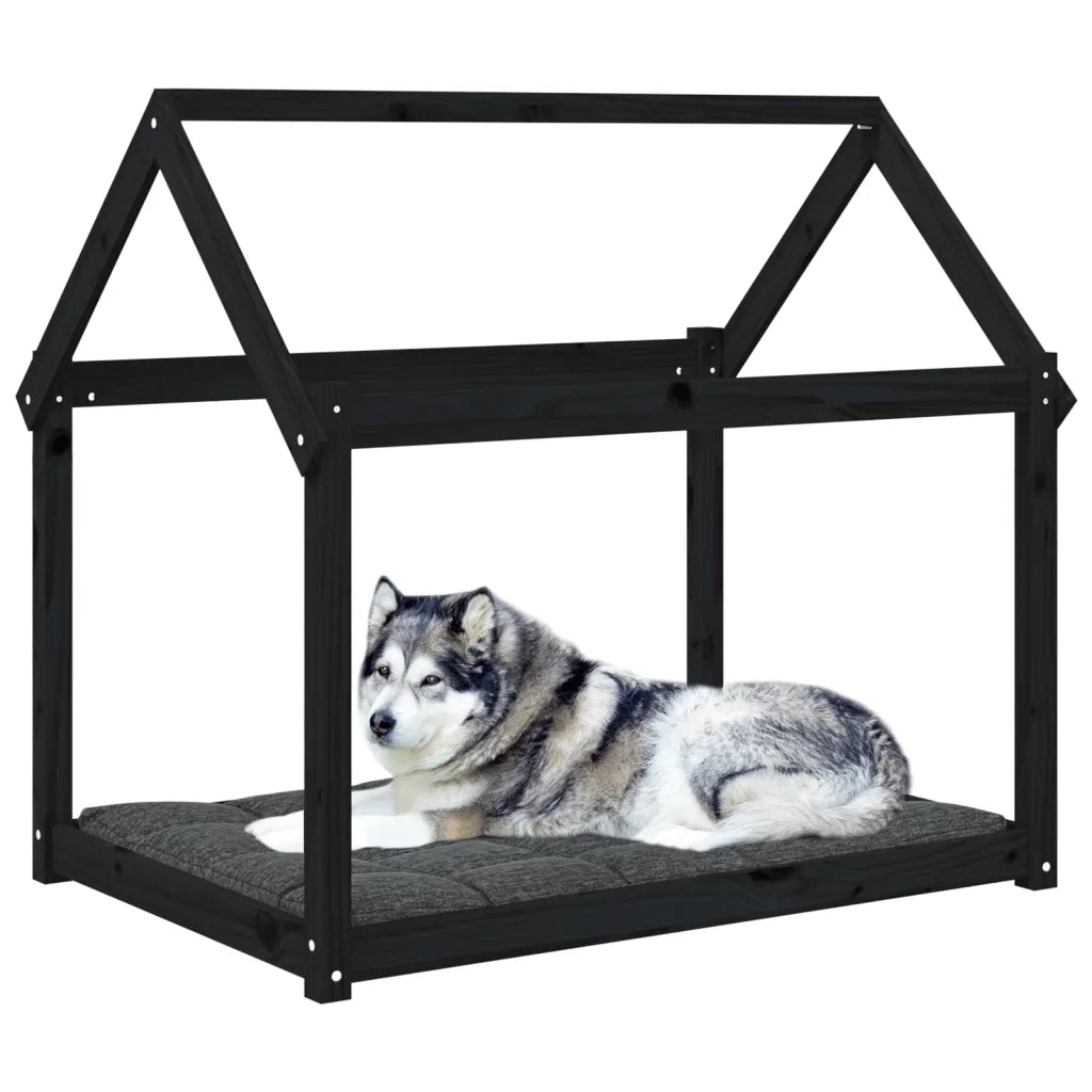 Cuccia per Cani Nera 111x80x100 cm in Legno Massello di Pino 822221