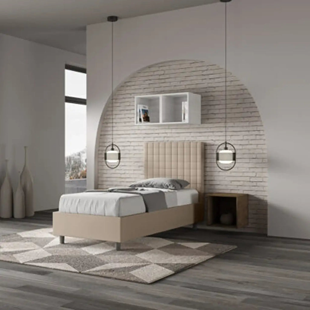 Letto singolo senza rete imbottito 90x190 similpelle tortora Sunny