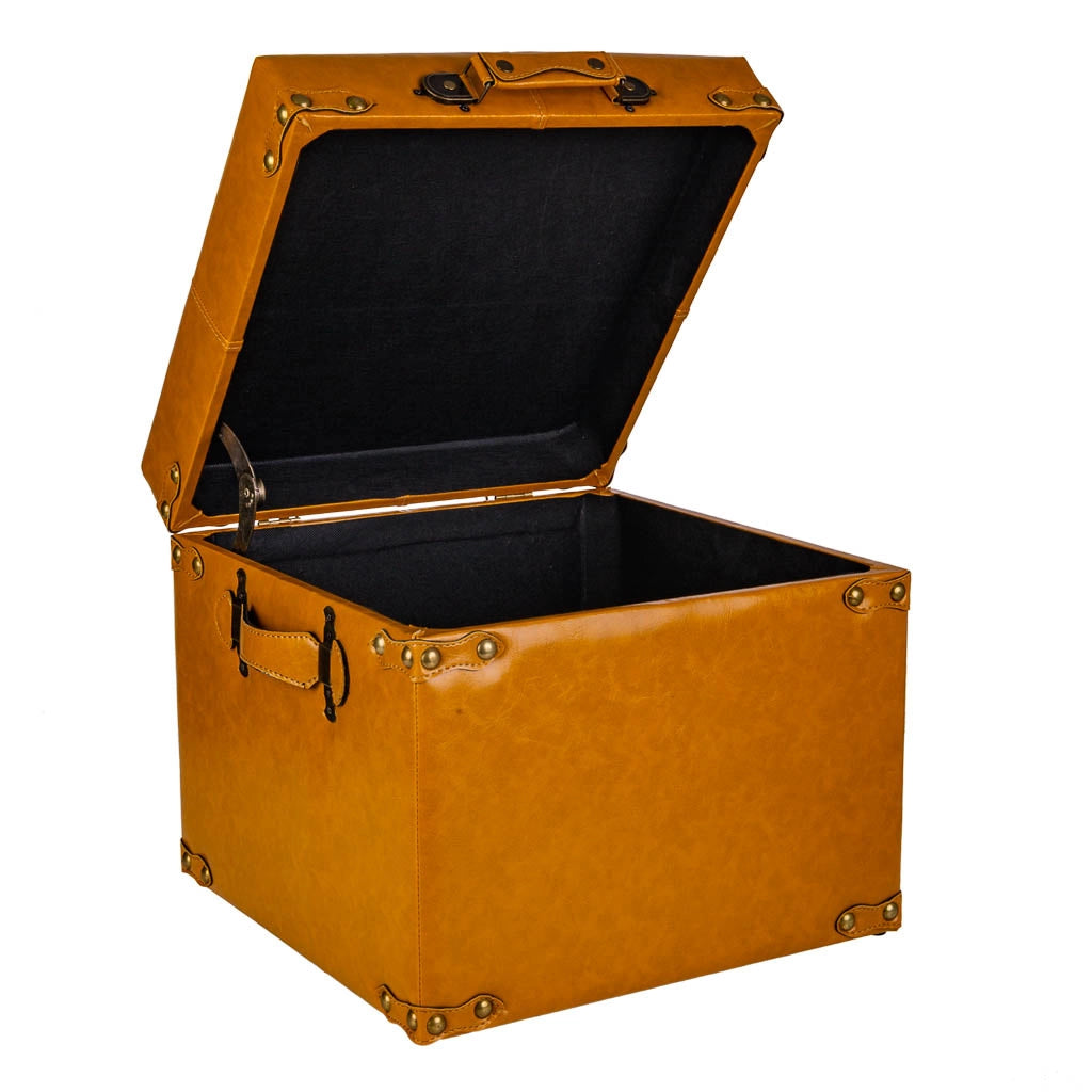 Sgabello con cassetti in similpelle arancione 38x38x35h
