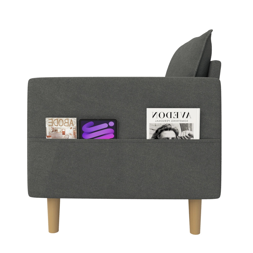 Poltrona con tasche laterali e cuscino ampio - per lettura e relax - in ciniglia grigia