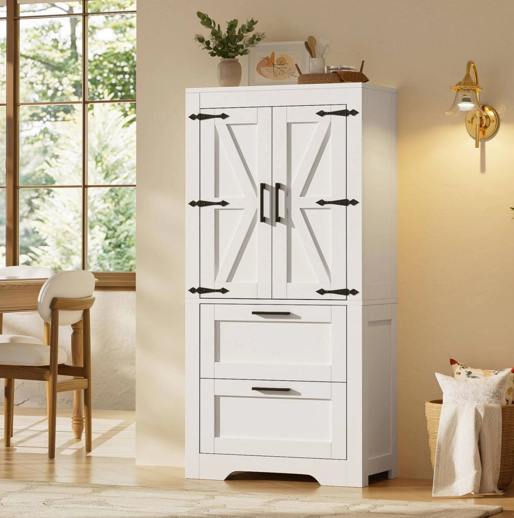 Armadio dispensa freestanding stile rustico 60x30x128 cm; bianco in MDF e PB