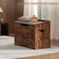 Panca Contenitore da 103L Multifunzione color Legno con Cuscino in Tessuto Grigio, 75x40x56 cm