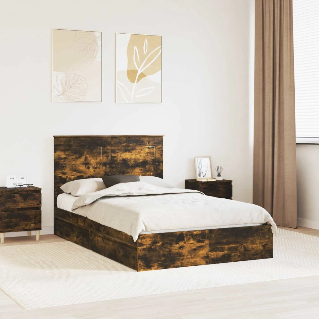 Letto con Contenitore con testiera Rovere fumé 135 x 190 cm