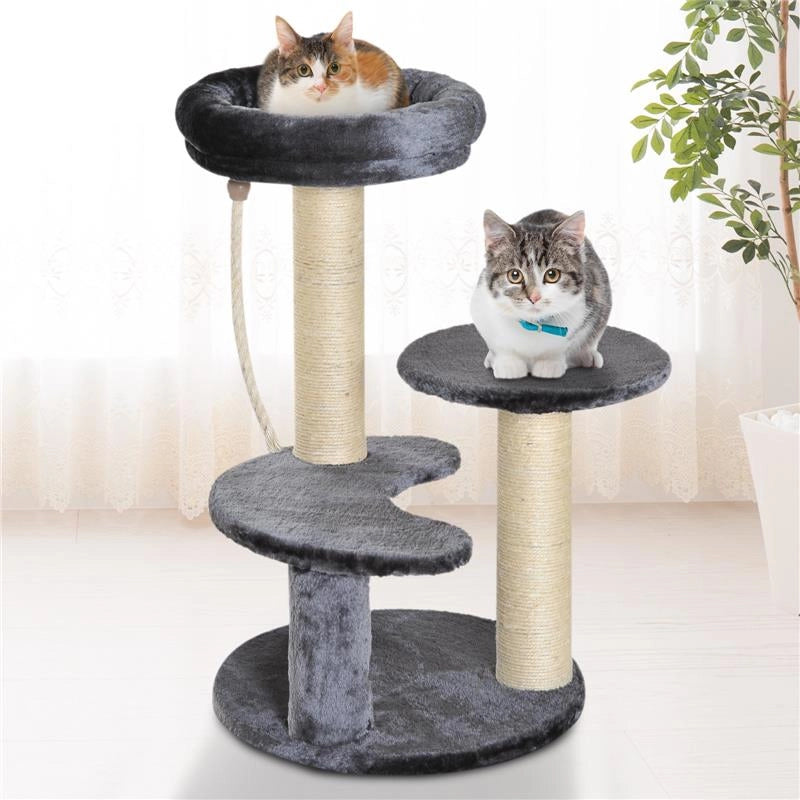 ALBERO PER GATTI A 3 LIVELLI IN PELUCHE SISAL NATURALE GRIGIO 40X65CM