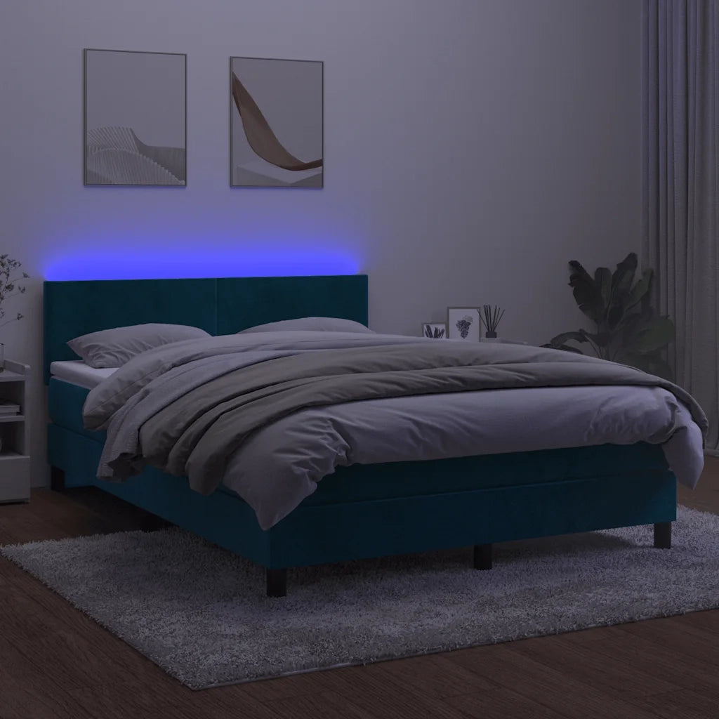 Letto a Molle con Materasso e LED Blu Scuro 140x190 cm 3134283