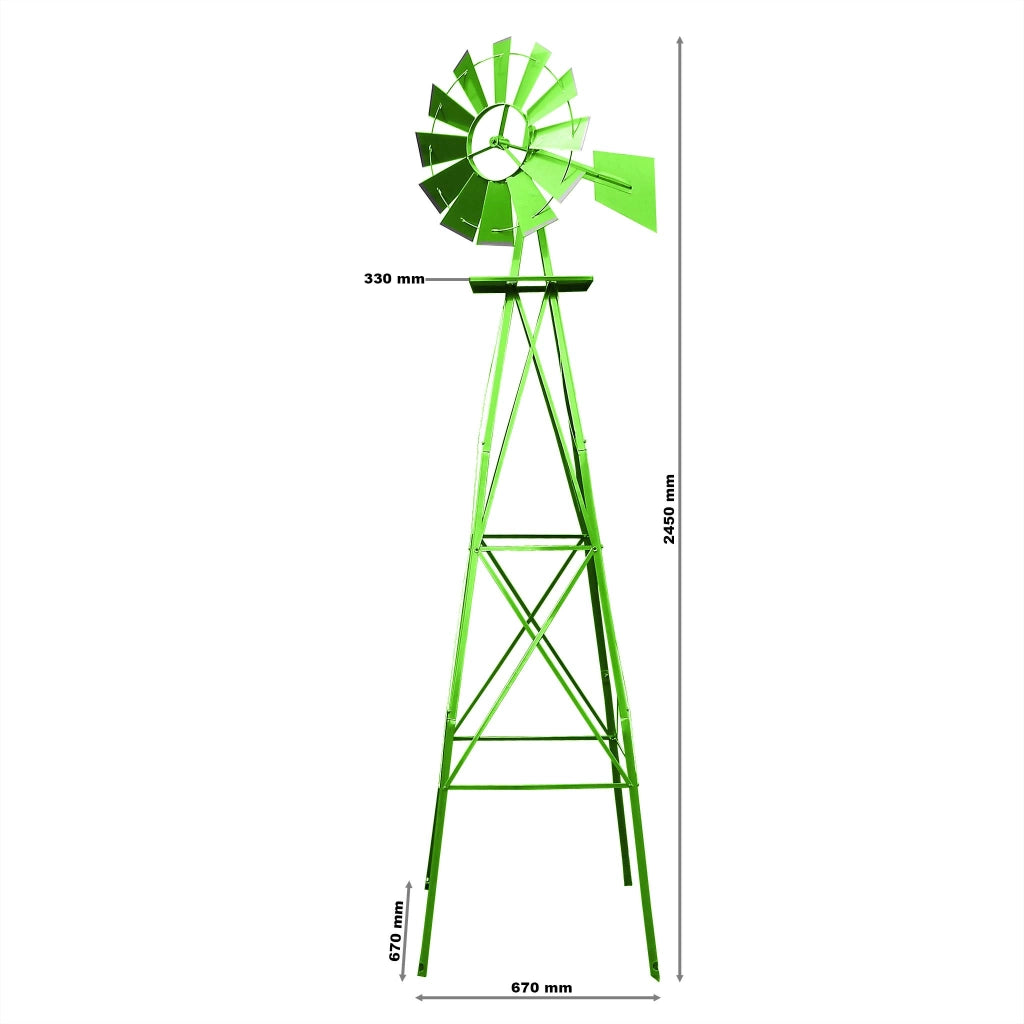 Mulino a vento da giardino stile USA verde, altezza 245 cm, Ruota a vento con cuscinetti a sfera