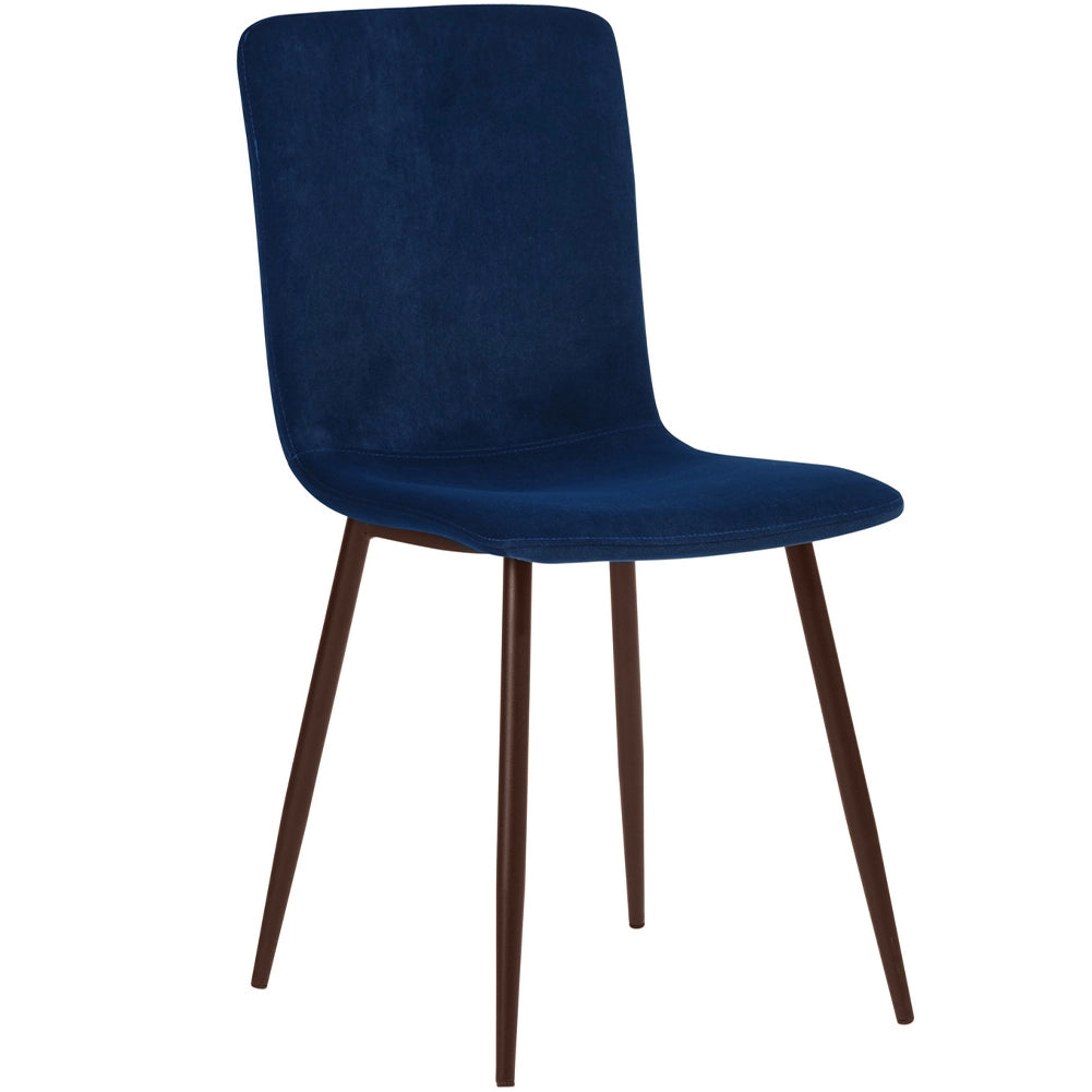 Set 4 Sedie per Sala da Pranzo in Velluto Blu con Gambe Nere Seduta Ergonomica