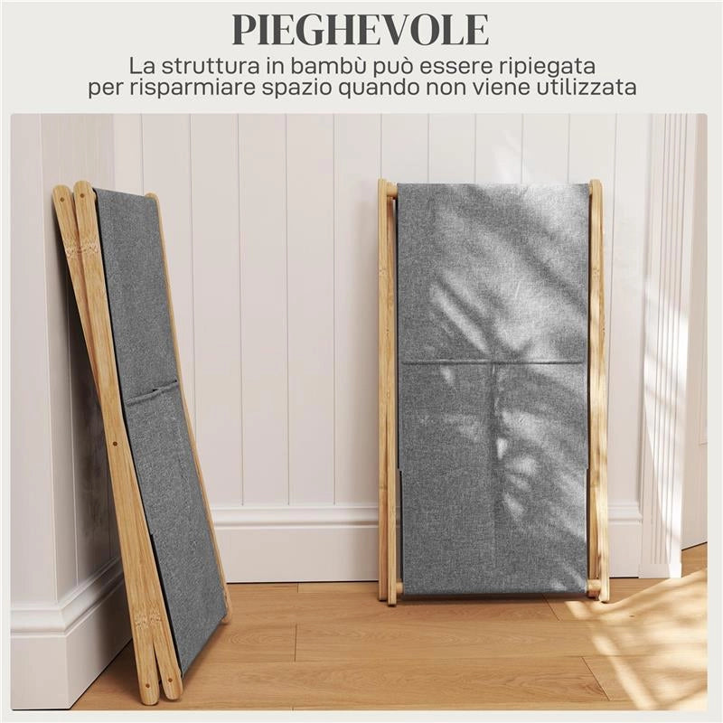 CESTO PORTABIANCHERIA PIEGHEVOLE 55L IN TESSUTO E TELAIO 41X41X64 CM IN BAMBÙ LEGNO E GRIGIO