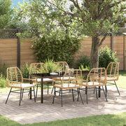 Set da Pranzo da Giardino 7 Pezzi con Cuscini Marrone Polyrattan