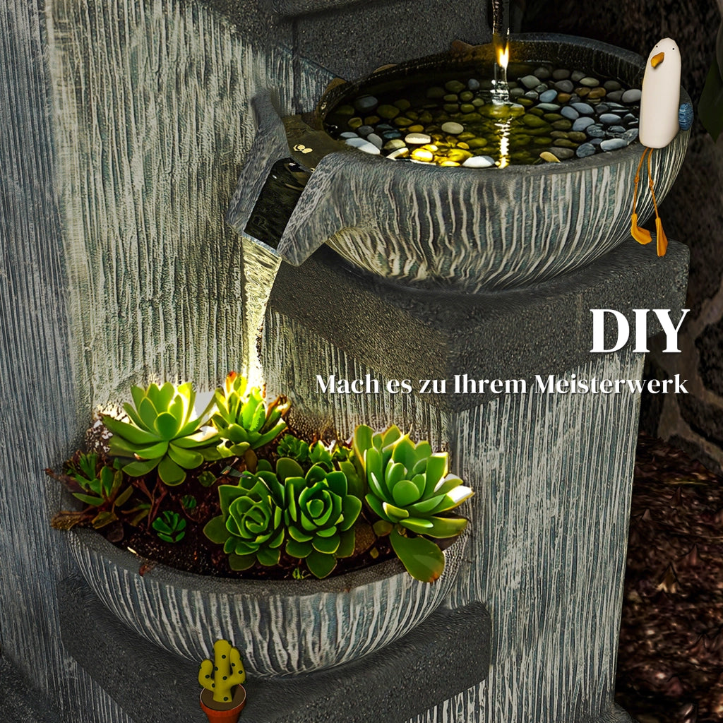 Fontana da Giardino 4 Livelli con LED e Pompa ¨C zephmum ¨C Grigio 85 cm