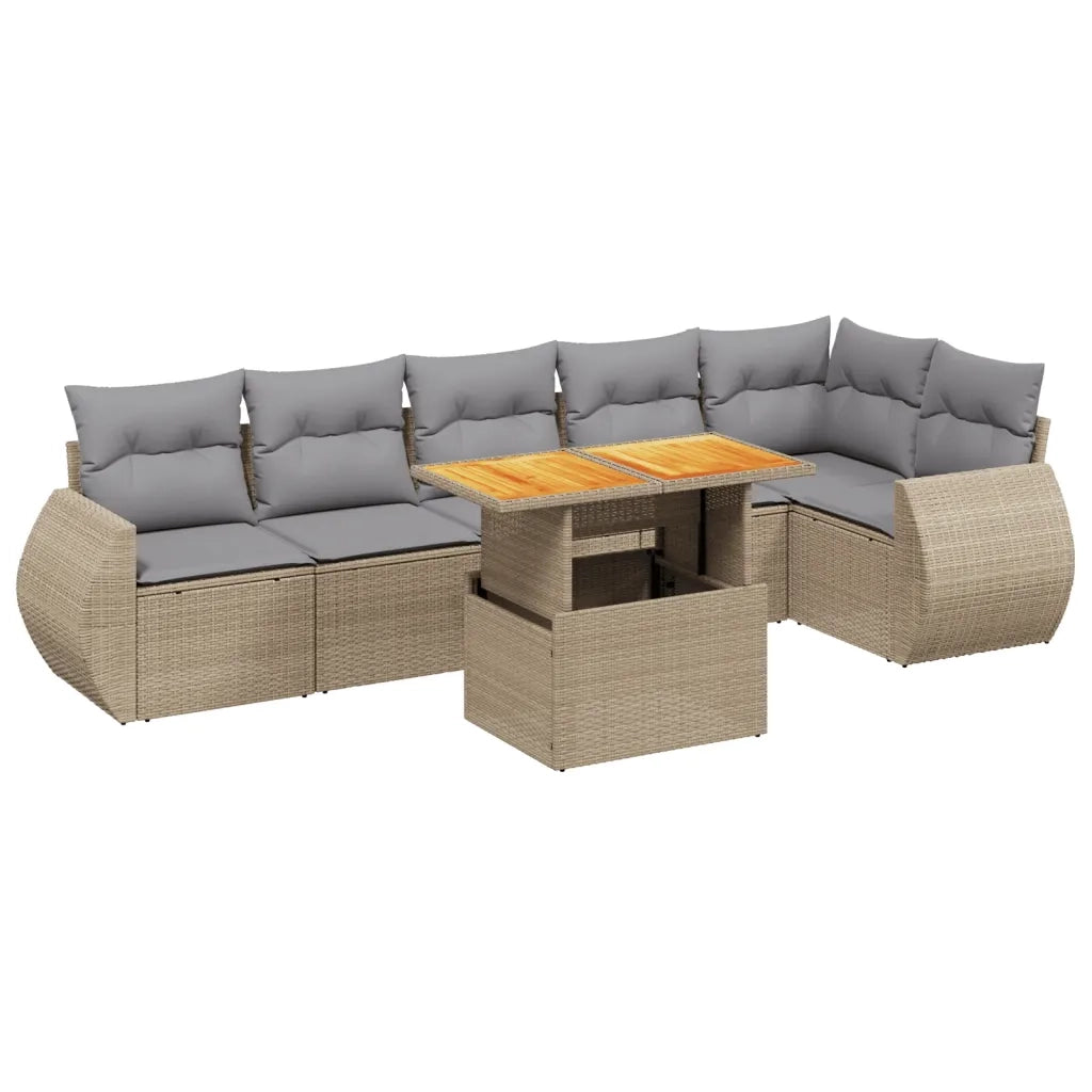 Set Divani da Giardino 7 pz con Cuscini Beige in Polyrattan 3272207