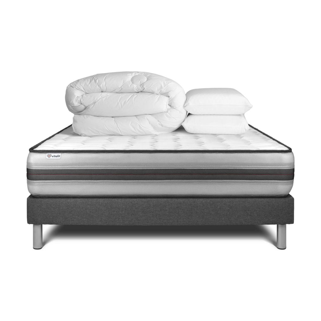 Pacchetto letto completo - Materasso 180x200cm + Box spring con doghe (in kit) + 2 cuscini + Piumino - Vitalpower Recover