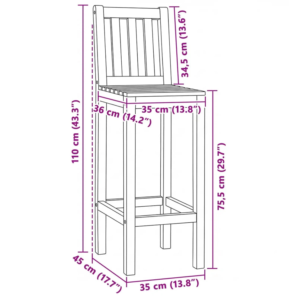 Sedia da Bar 2 pcs Non trattato 35 x 45 x 110 cm 42030011