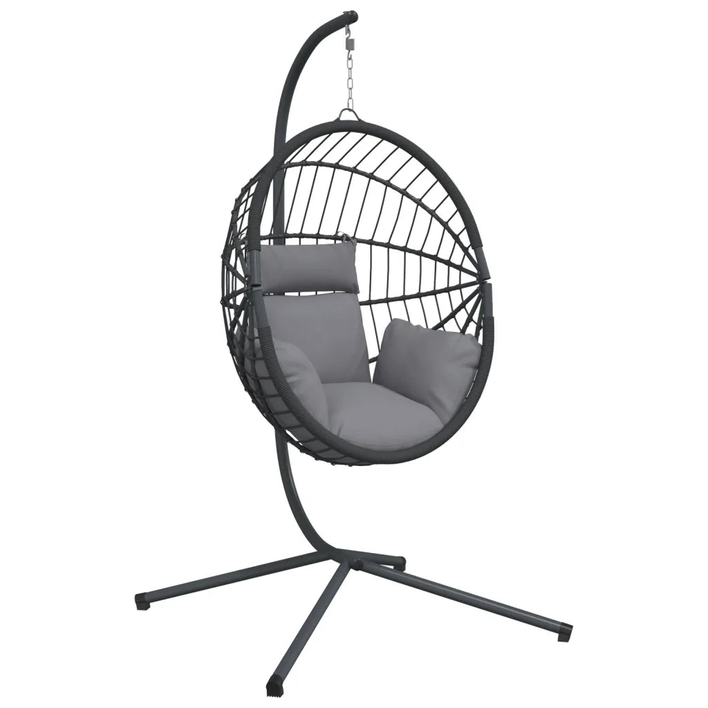 Sedia a Uovo Sospesa con Supporto Grigio in Rattan e Acciaio 4007407