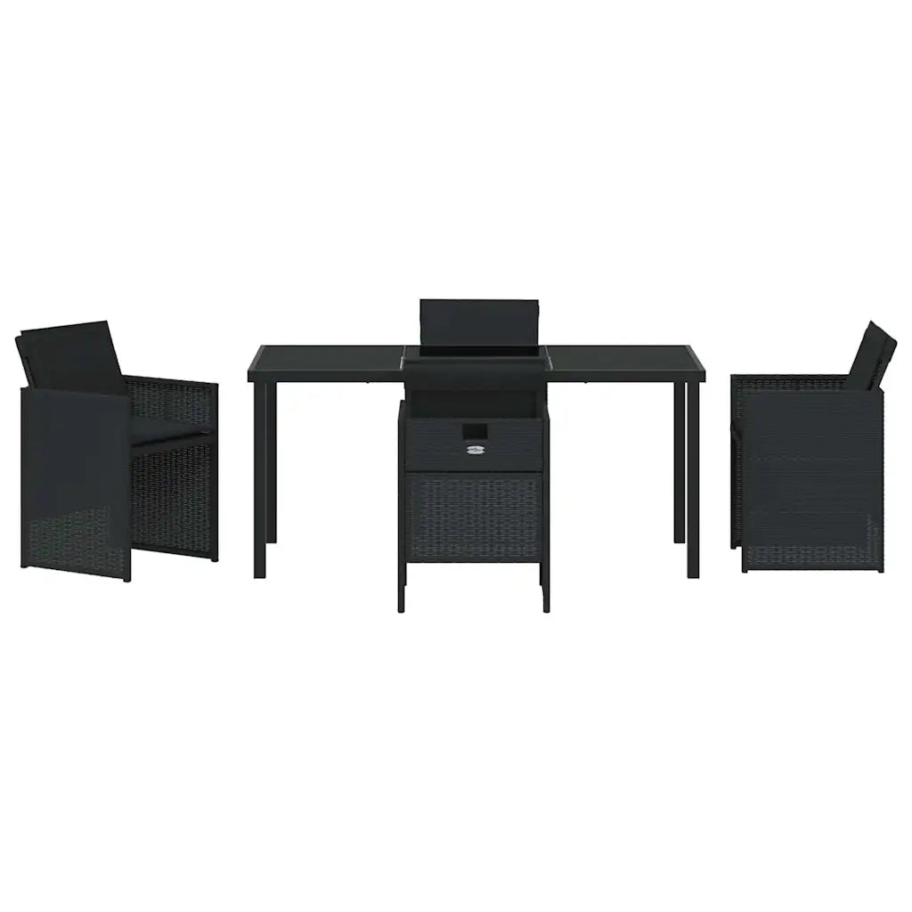 Set da Pranzo per Giardino con cuscino 5 pcs Nero polyrattan