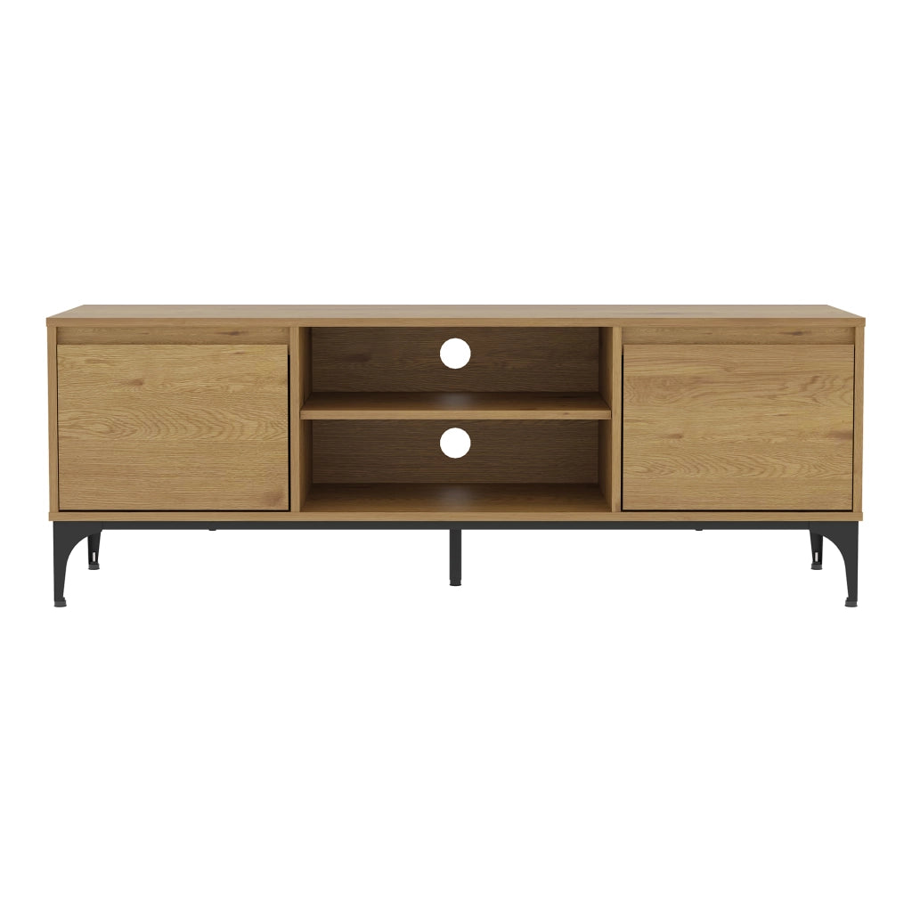 Mobile Porta TV Kistiandi a Vani Aperti e Chiusi con Ante 140 x 40 x 50 cm - Effetto Rovere Scuro [en.casa]