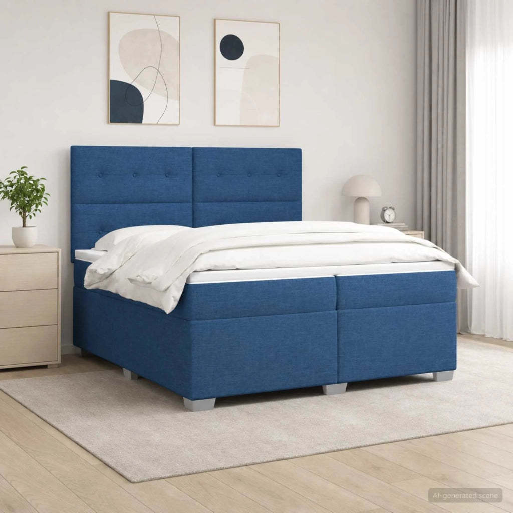 Letto box spring con materasso Blu 200 x 200 cm Tessuto 3454956