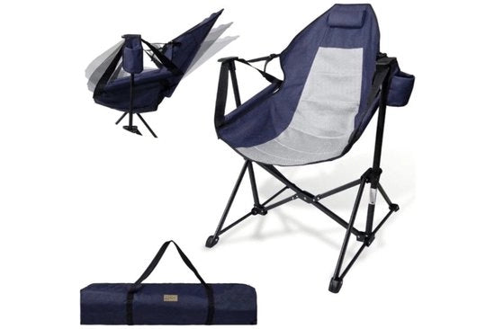 Sedile oscillante, sedile da campeggio, sedile da giardino, pieghevole, sedile a sdraio, outdoor, sedile da regista, sedile da spiaggia con contenitore per bicchieri, sedile con supporto per la testa