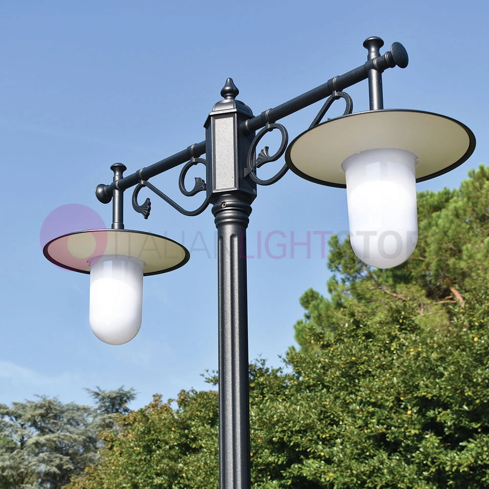 KAIROS ANTRACITE Lampione h.260 a 2 Luci da Esterno Giardino con piattini d.30