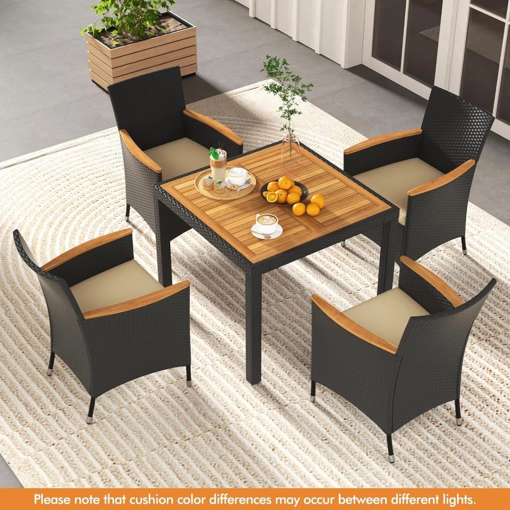 Set di mobili da giardino in rattan, 4 sedie con tavolo, in rattan, per esterni, terrazze, mobili da balcone, set per 4 persone, set da giardino