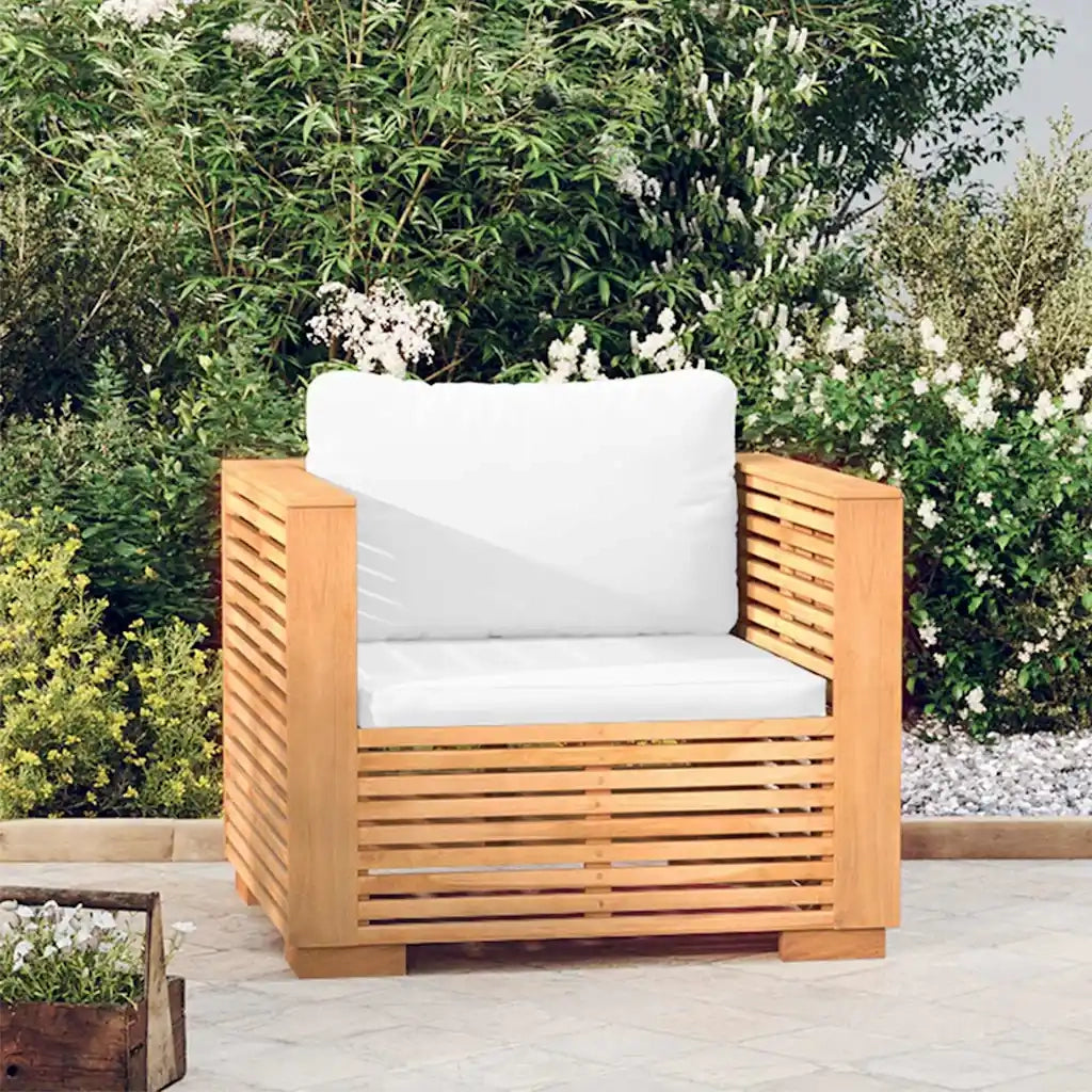 Divano da esterno-Divano da Giardino con Cuscini Crema in Legno Massello di Teak