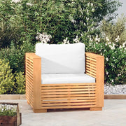 Divano da esterno-Divano da Giardino con Cuscini Crema in Legno Massello di Teak