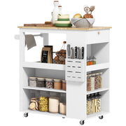 Carrello da Cucina Piano in Legno Isola Multiuso con Portaspezie e Portasciugamani 86,5x47x88 cm in Legno Bianco