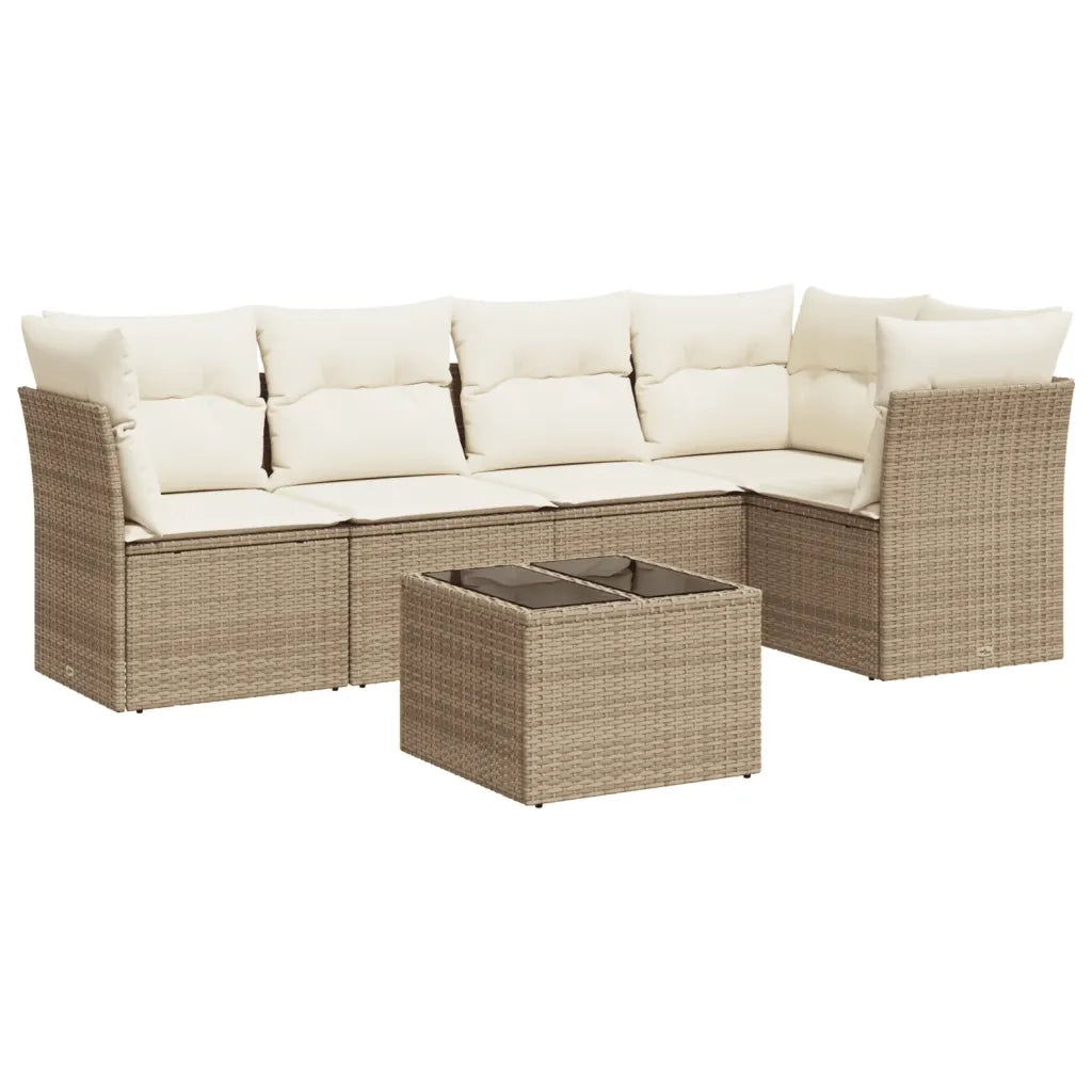 Set Divano da Giardino 6 pz con Cuscini Beige in Polyrattan 3249447