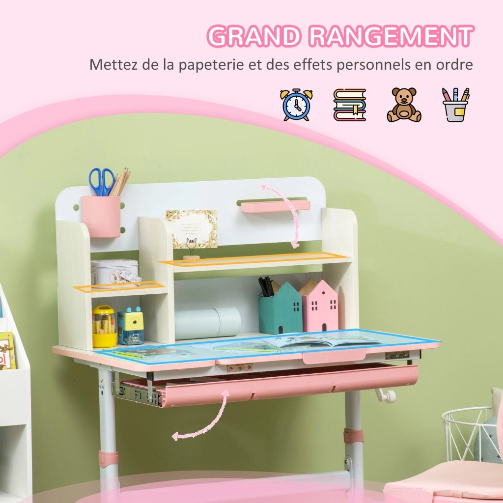 Scrivania per bambini con sedia ¨C Zephmum ¨C Regolabile in altezza, piano inclinabile 0-60¡ã, rosa, 80x52x88-109 cm