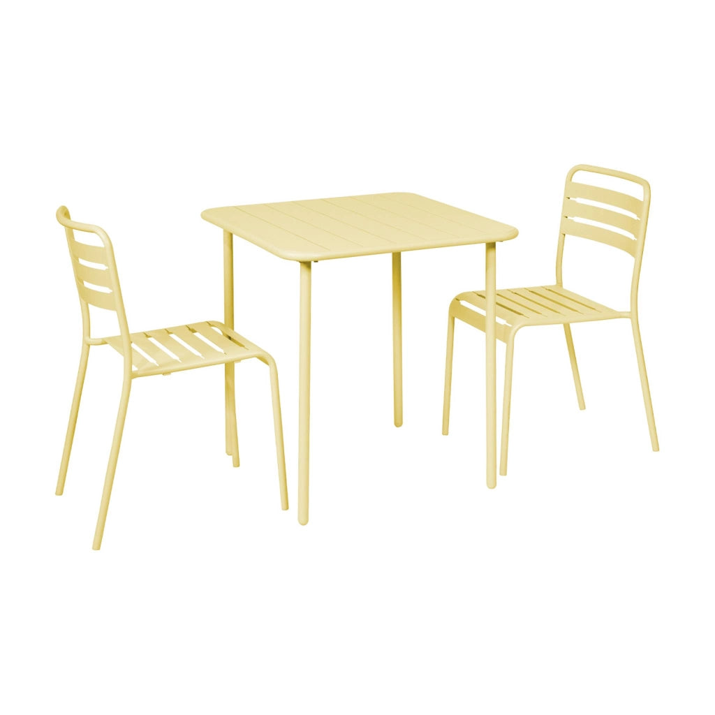 Set tavolo da giardino in acciaio con 2 sedie, 70cm, giallo