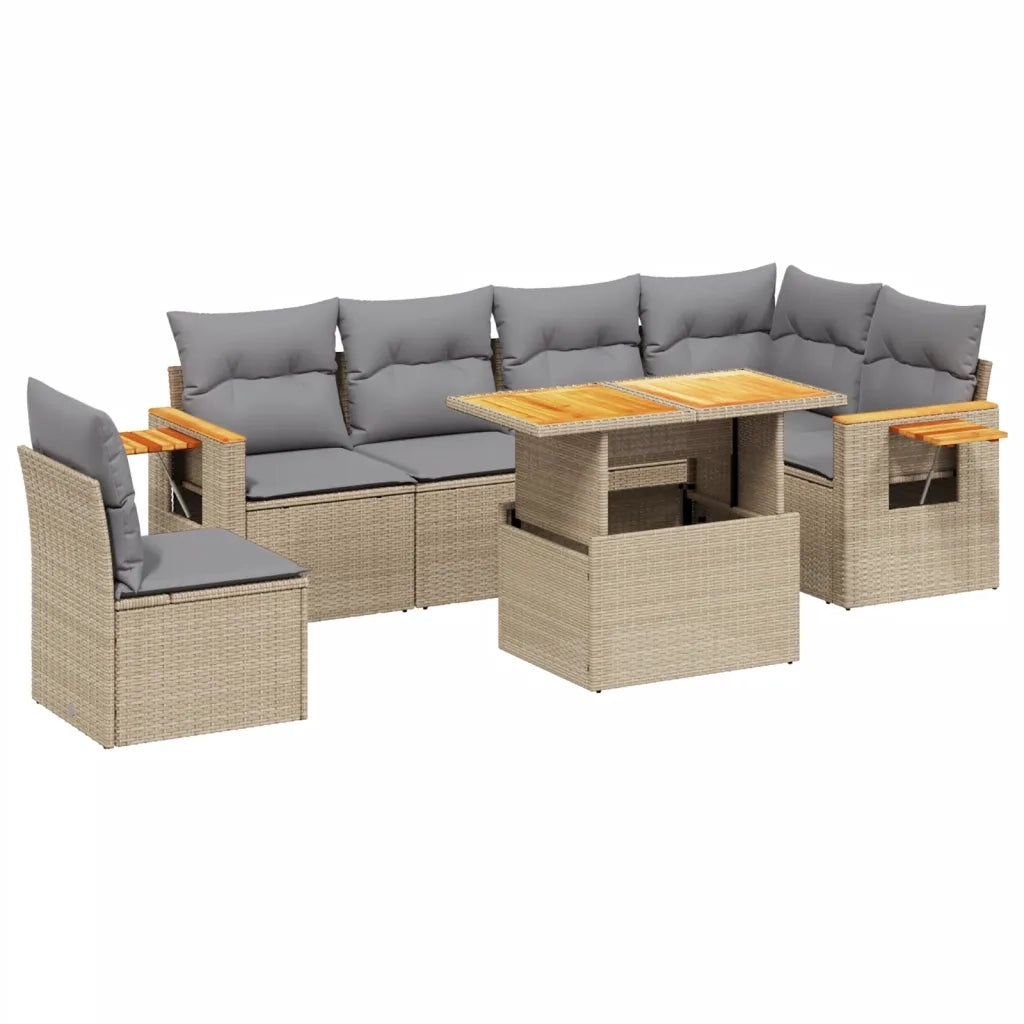Set Divani da Giardino 7 pz con Cuscini Beige in Polyrattan 3273544