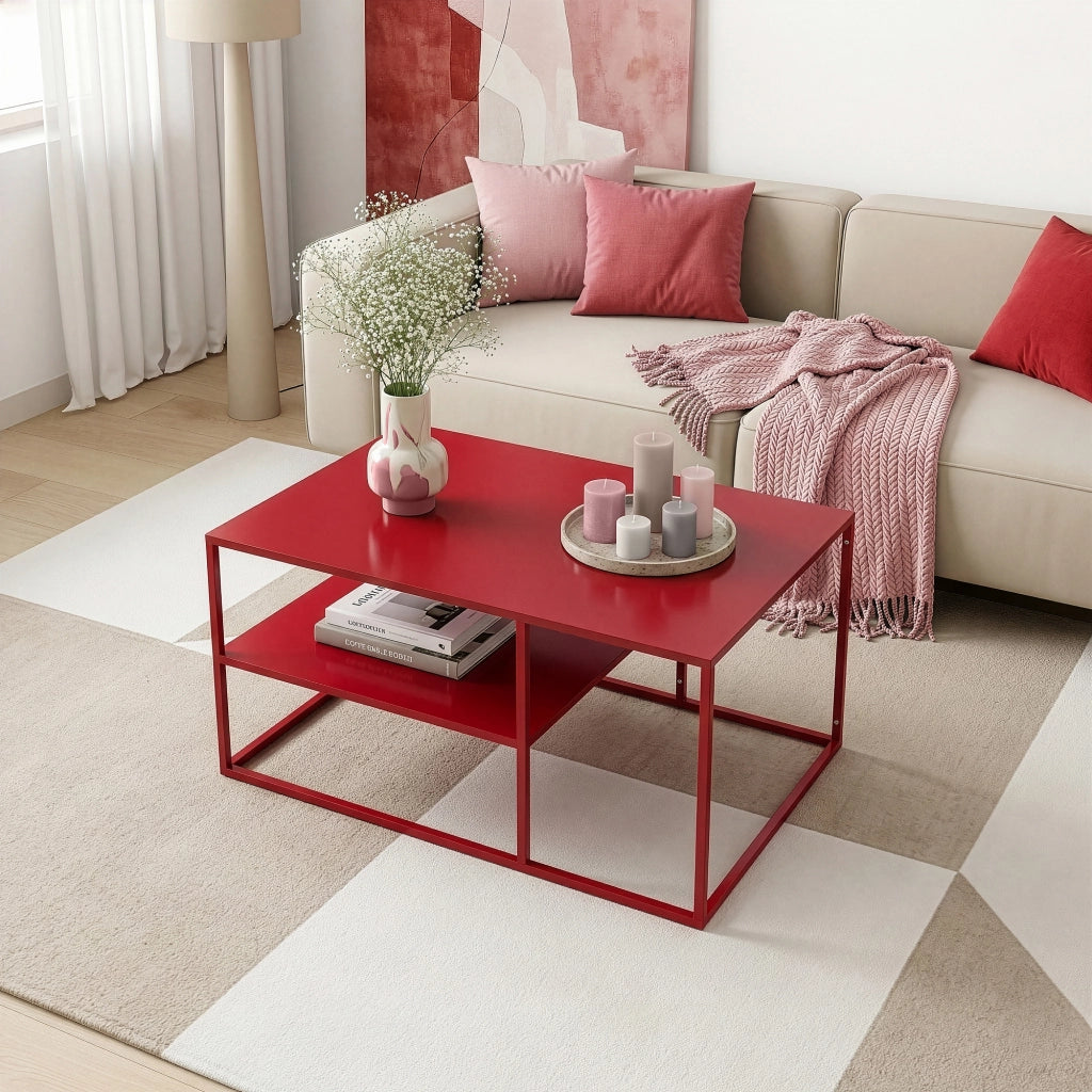 Tavolino da Salotto 'Solund' Metallo - Rosso [en.casa]