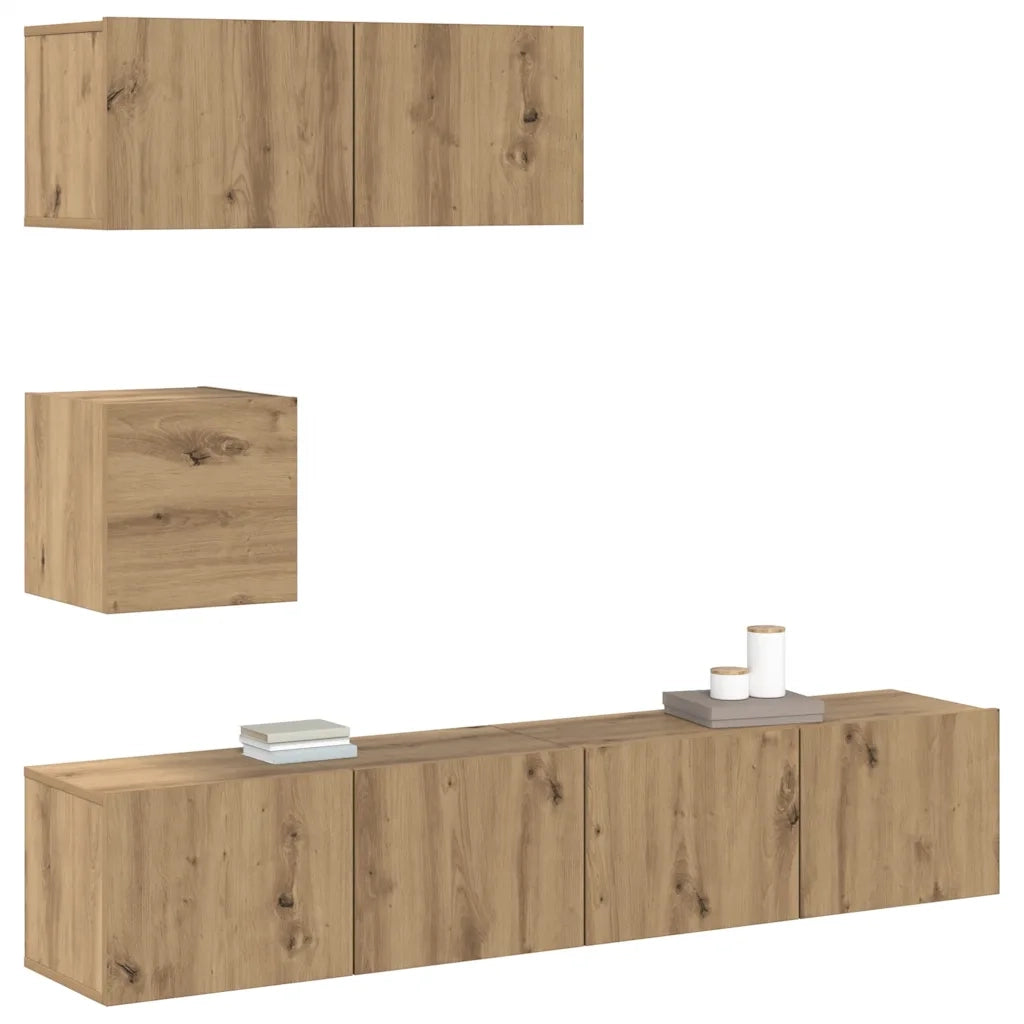 Set Mobile TV 4 pz Montato a Parete Rovere in Legno Multistrato 3329220