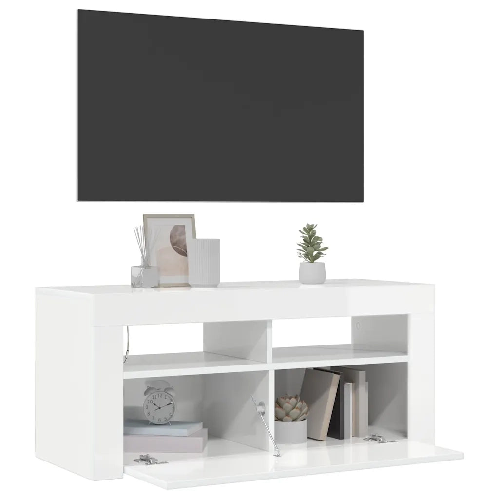 Mobile Porta TV con Luci LED Bianco Lucido 90x35x40 cm 804325