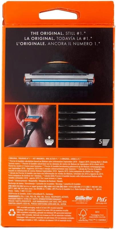 GILLETTE FUSION 5 PROSHIELD LAMETTE DI RICAMBIO CON RASOIO 1 + 1 RICAMBO CON 5 LAME + MICROPETTINE