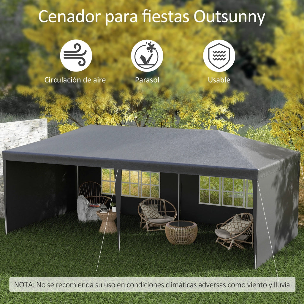 Gazebo da Giardino 6x3m con 4 Paredi e 2 Finestre ¨C zephmum ¨C Grigio