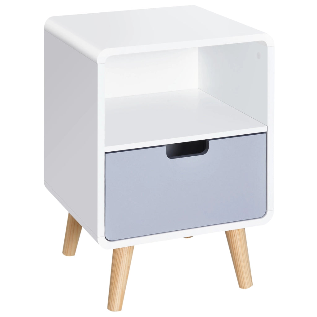 Comodino con Cassetto in Legno di Pino ¨C Zephmum ¨C MDF Bianco 40x38x58 cm