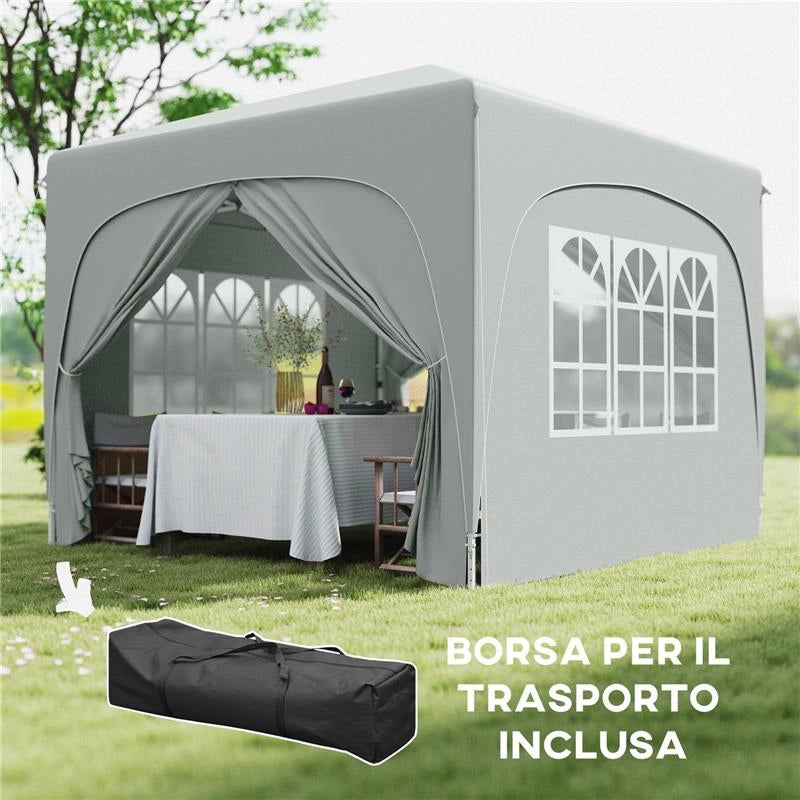 GAZEBO DA GIARDINO 3X3M PIEGHEVOLE CON ALTEZZA REGOLABILE, PROTEZIONE UPF50+ E BORSA GRIGIO CHIARO