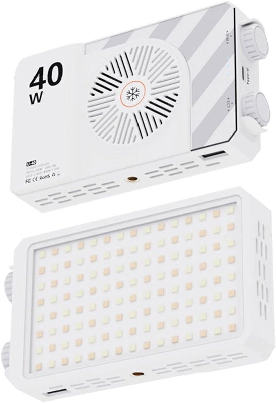 Lampada LED portatile per videocamere, 40W, CRI 98+, temperatura di colore 2500K~9000K, 8000 lumen, compatta lampada per selfie, regolazione di temperatura, batteria ricaricabile integrata, ricarica rapida PD.